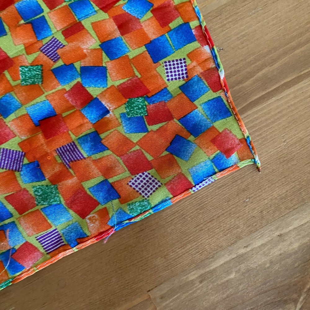 Vintage Geometric Mosaic Print Square Scarf Orange Blue Green Multicolored - Picture 8 of 10